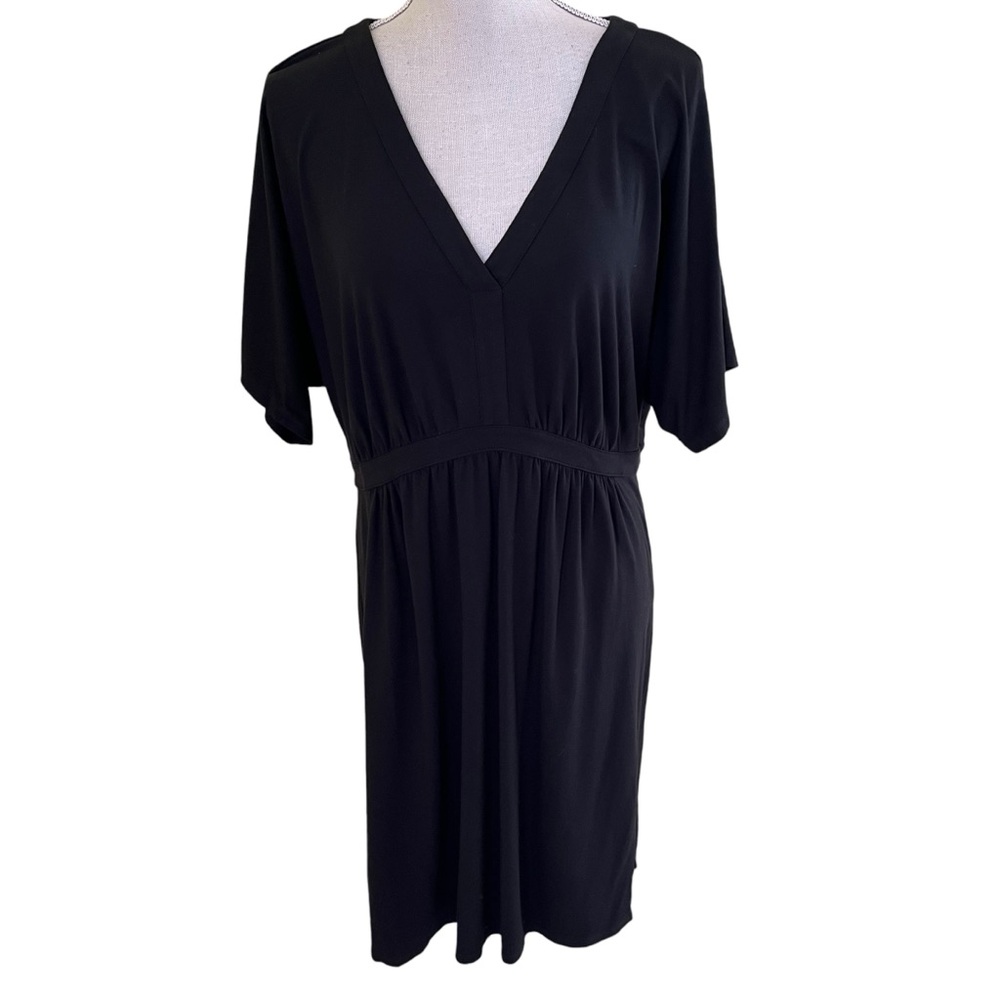 J. Jill Wearever Collection Black Knit V-Neck Pullover Dolman Sleeve Dress